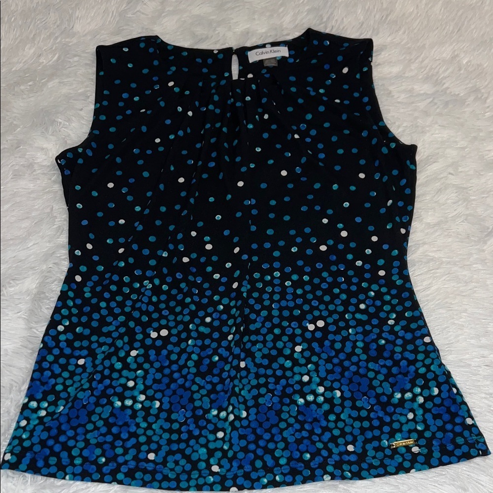 Calvin Klein Women's Black and Blue Patterned Blouse Size Small